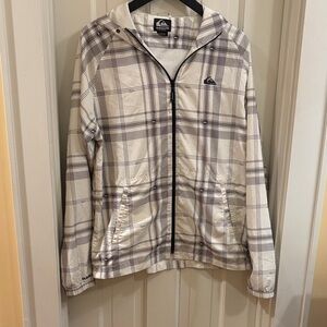 Quiksilver White and Gray Plaid Jacket